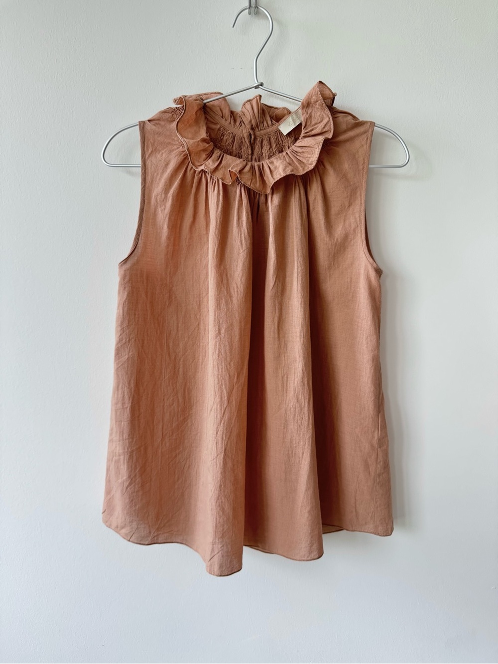 Vanessa Bruno Sleeveless Ruffle Collar Cotton Linen Top - Size 34